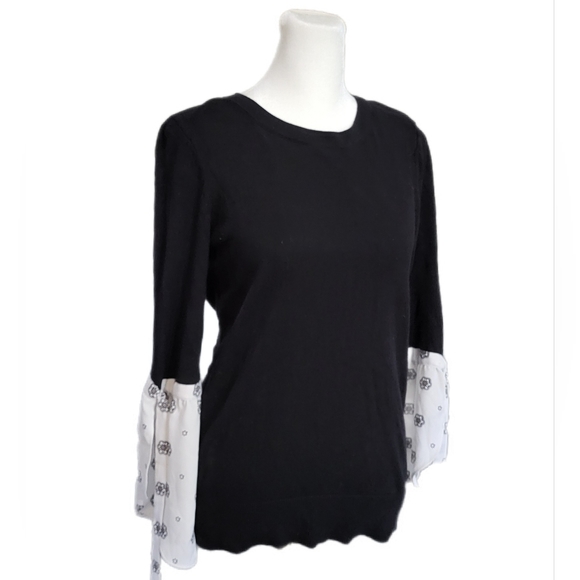 NWOT LOFT soft knit cotton sweater with contrasting flared bell sleeves, Sz XS - Picture 9 of 9